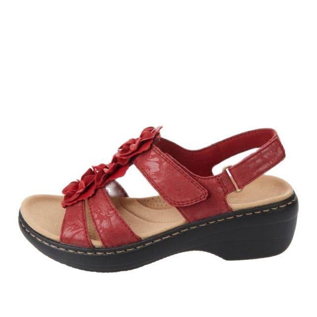 Sandie Comfortable Orthopedic Wedge Sandals with Floral Detail and Adjustable Straps