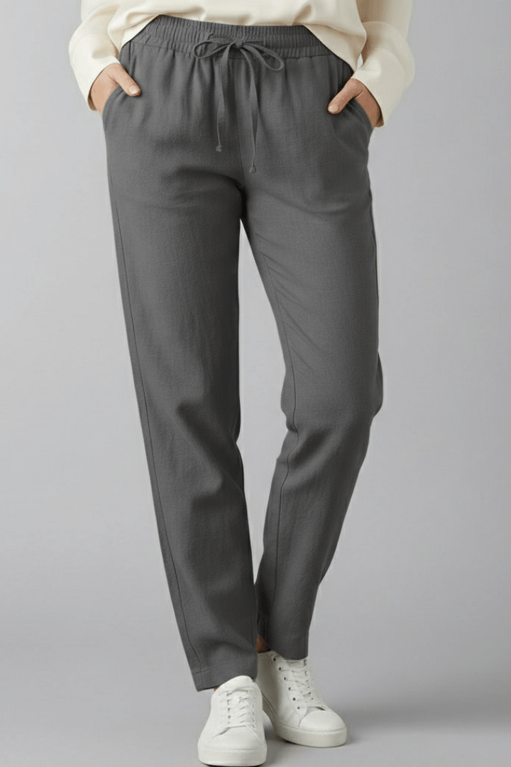 Tapered Ankle-Length Pants with Elastic Waist and Large Patch Pockets