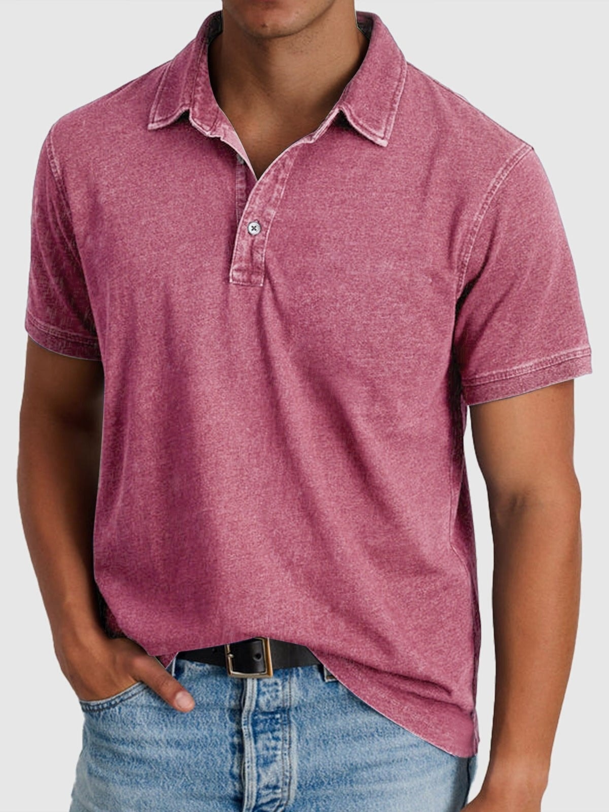 Men's Short-Sleeve Denim-Wash Cotton Polo Shirt