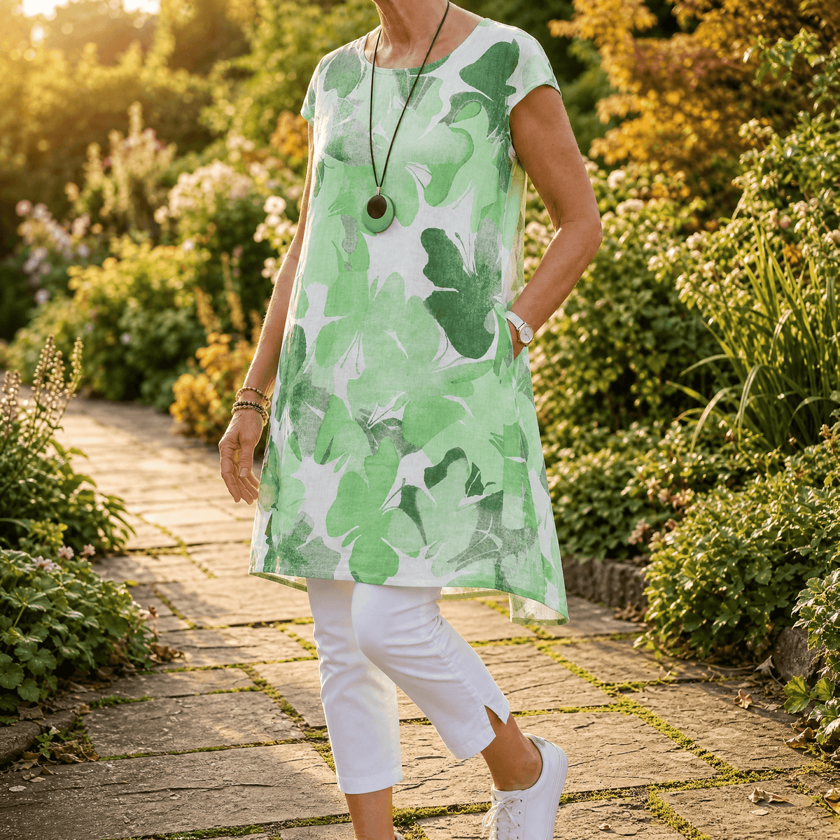 Florella Watercolor Floral Cap-Sleeve Polyester Women's Midi Dress