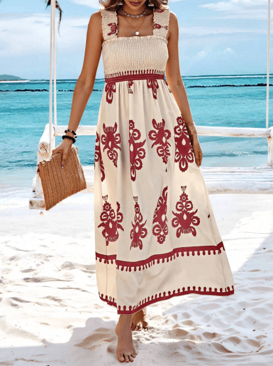 Hope Floral Smocked Square-Neck Sleeveless Women's Summer A-Line Maxi Dress