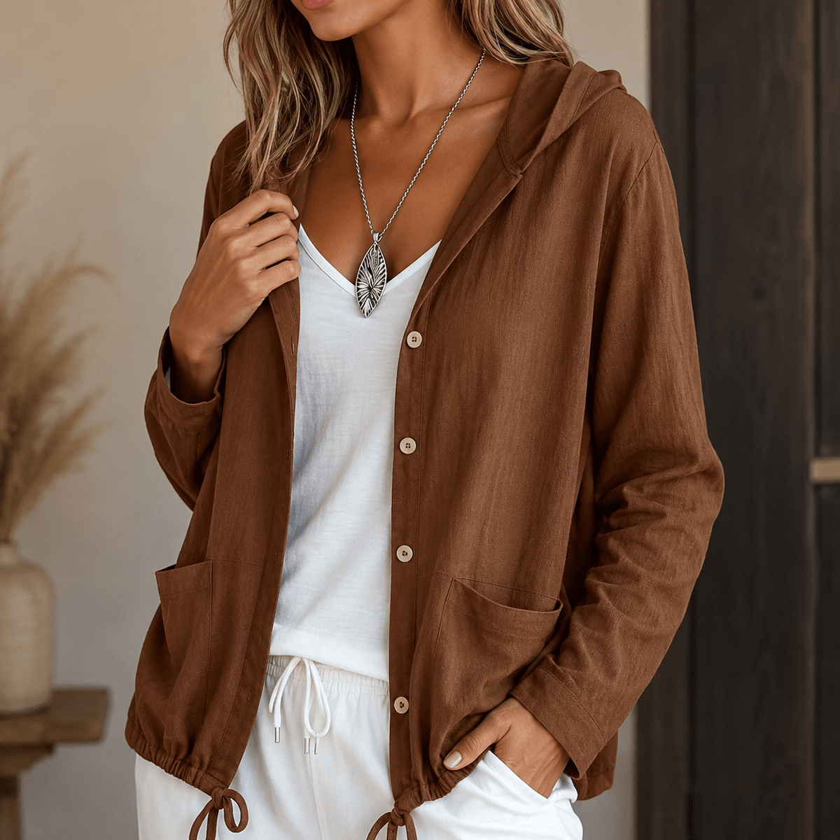 Women's Lightweight Hooded Jacket with Adjustable Drawstring Hem