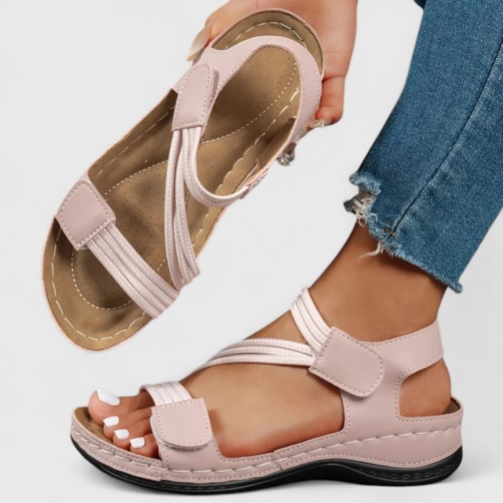 Delvaine Orthopedic Wedge Sandals with Open Toe and Adjustable Elastic Straps