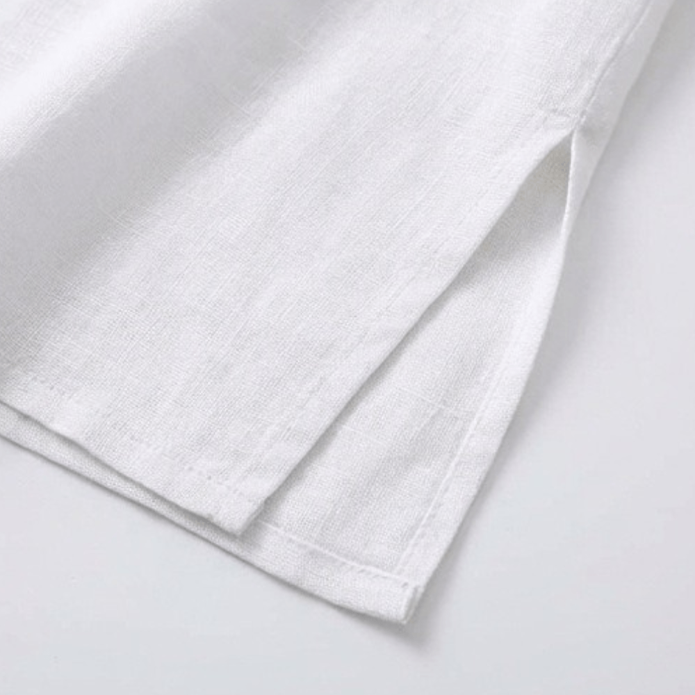 Women's Linen Summer Midi Dress with Roll-Up Sleeves and Side Pockets
