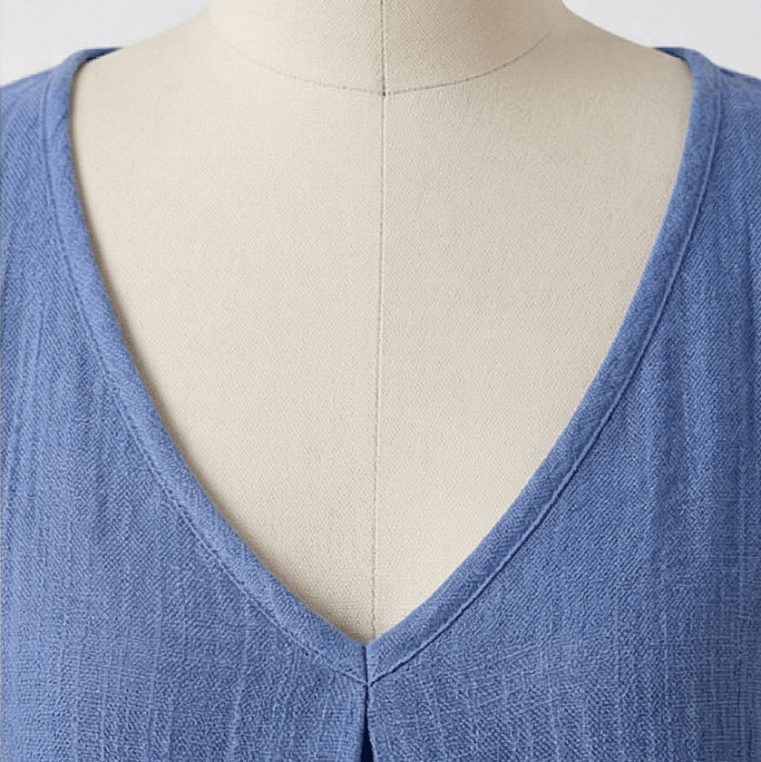 Women's Cotton Linen V-Neck Midi Summer Dress with Short Sleeves