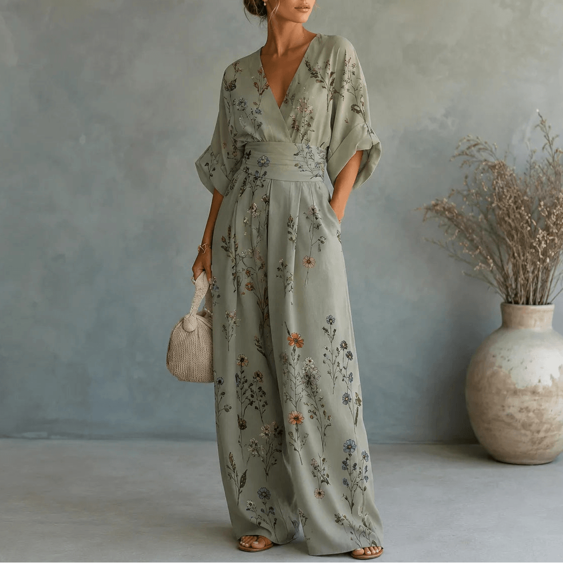 Solene Floral Print Wide-Leg Jumpsuit with Cinched Waist for Women
