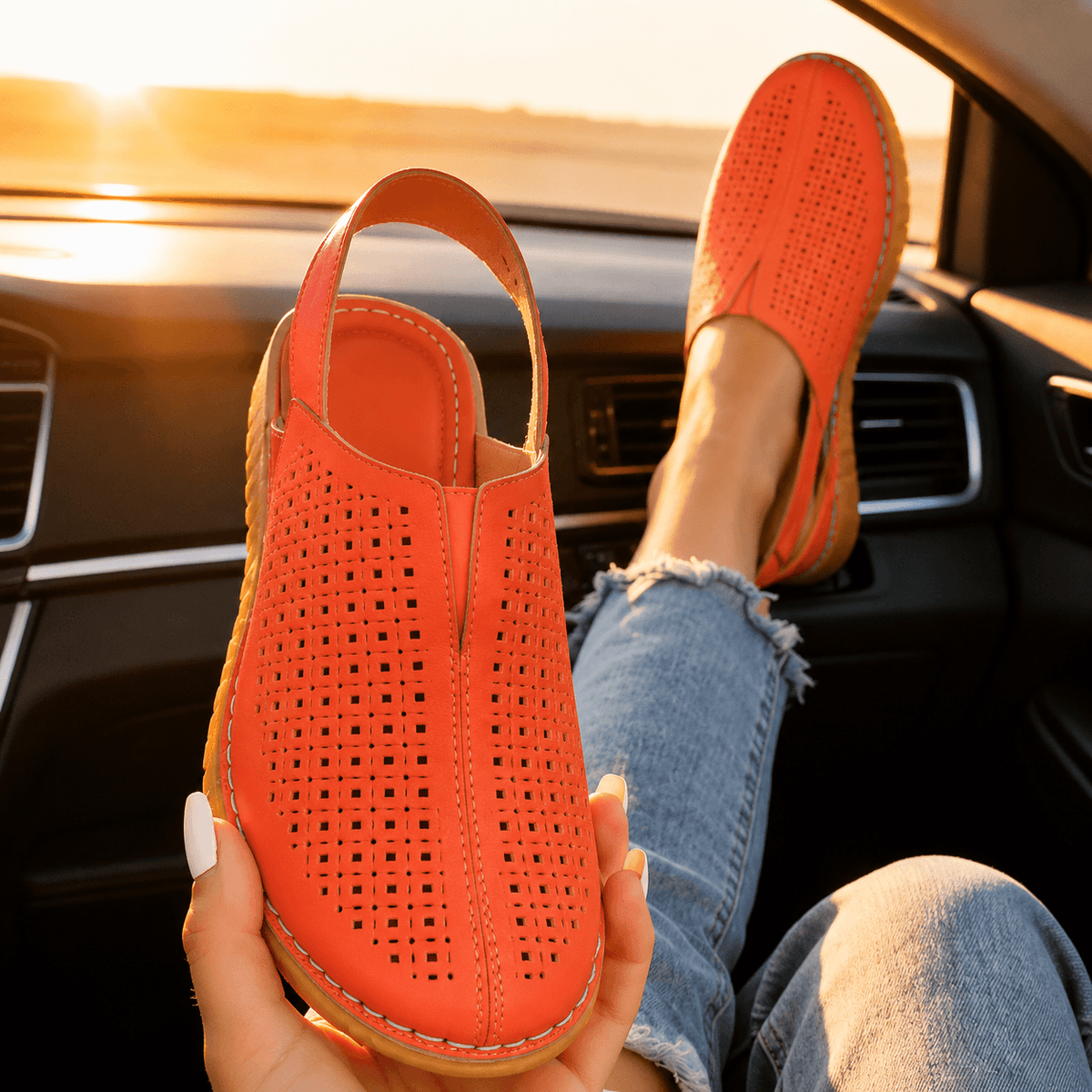 Perforated Wedge Slingback Sandals with Cushioned Sole for Women