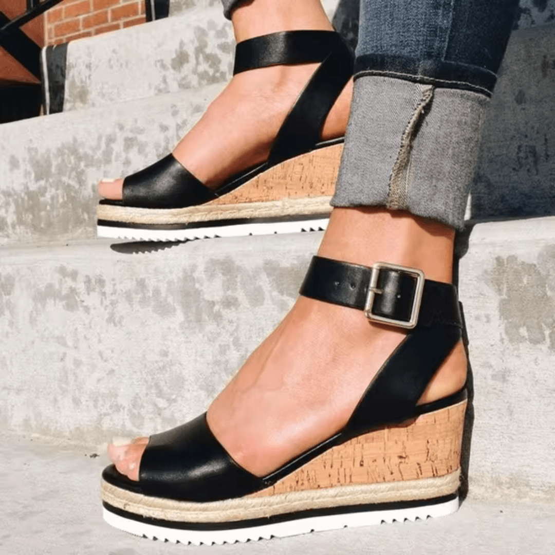 Cassandra Espadrille Wedge Sandals with Adjustable Ankle Strap and Buckle