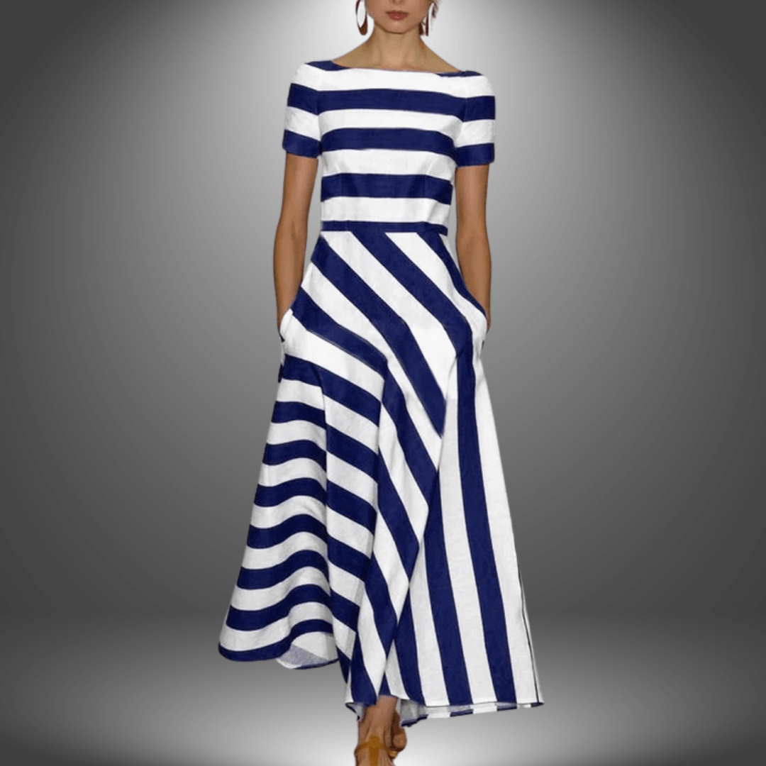 Gwen Off-the-Shoulder Striped A-Line Women's Midi Dress