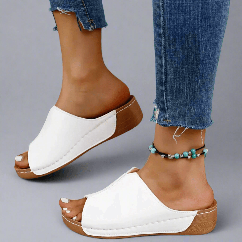 Clemensia Open-Toe Slip-On Wedge Sandals with Contrast Stitching