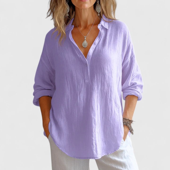Franzina Collared Linen Blouse with Long Sleeves for Women