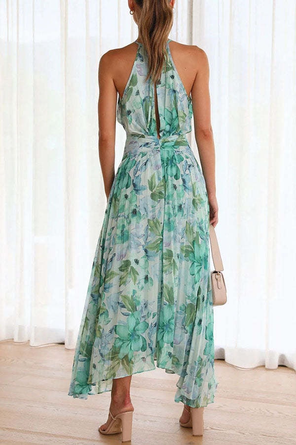 Lucy Floral Halter Maxi Summer Dress with Twist-Front Detail