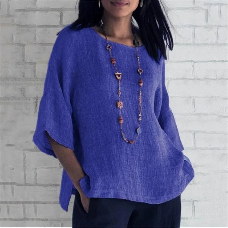 Maricel Oversized Cotton Linen Top with Flared Half Sleeves