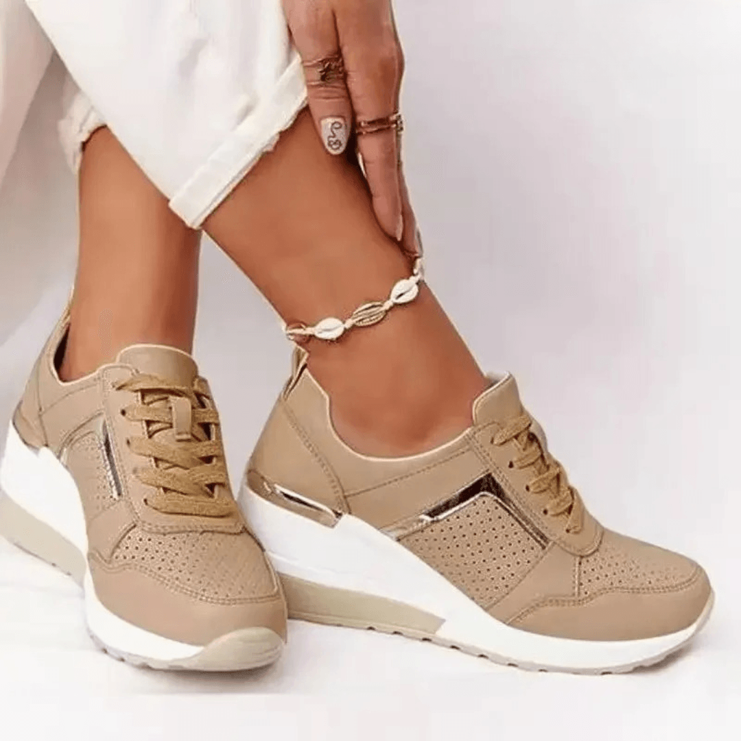 Elena Moretti Women's Wedge Platform Cushioned Sneakers with Metallic Trim