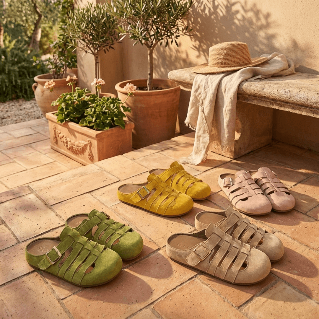 Women's Cushioned Suede Mule Sandals with Buckle Strap