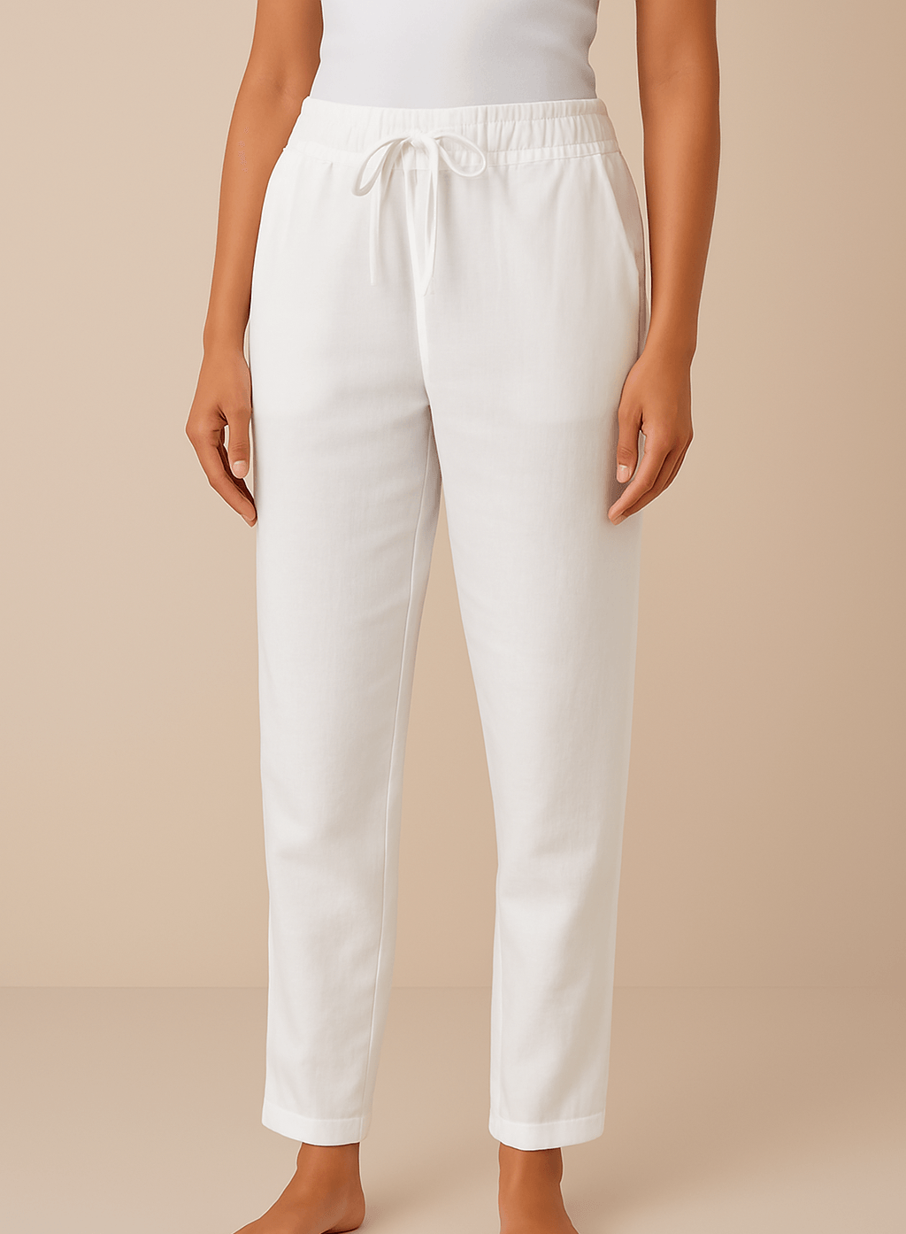 Lightweight Linen Blend Summer Pants with Elastic Drawstring Waist and Pockets