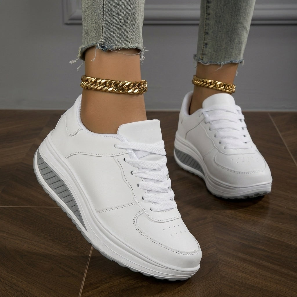 Women's Lace-Up Wedge Sneakers with Cushioned Rocker Platform Sole