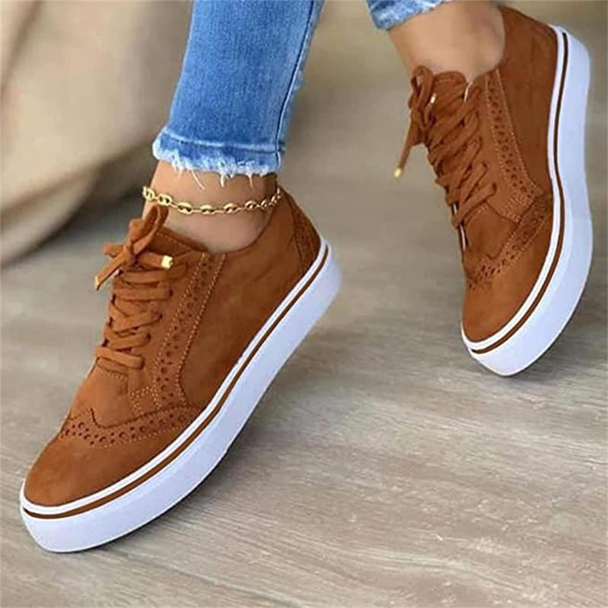 Women's Cushioned Perforated Faux Suede Platform Sneakers with Arch Support