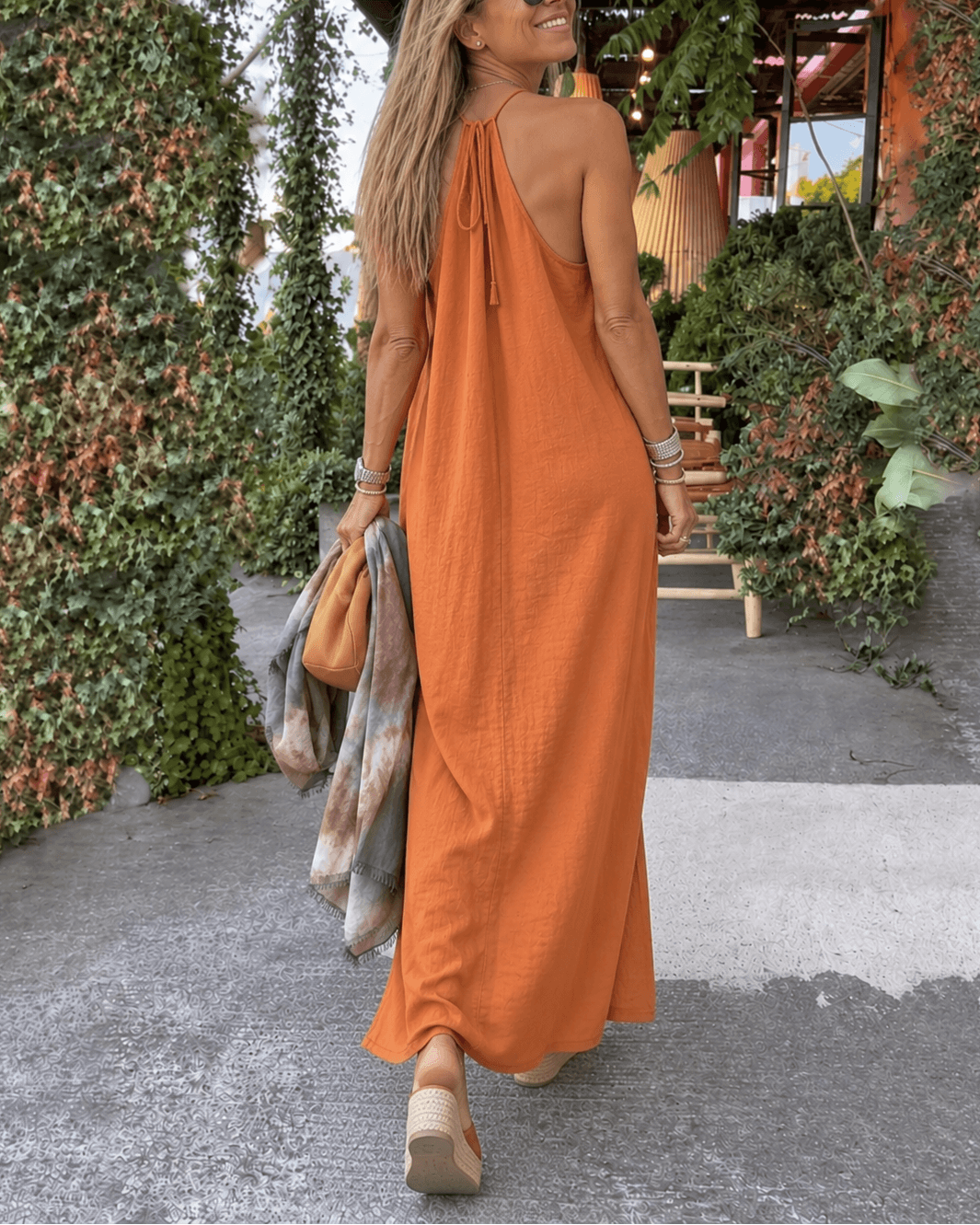 Halter Neck Gathered Maxi Dress for Women's Summer Beach Wear