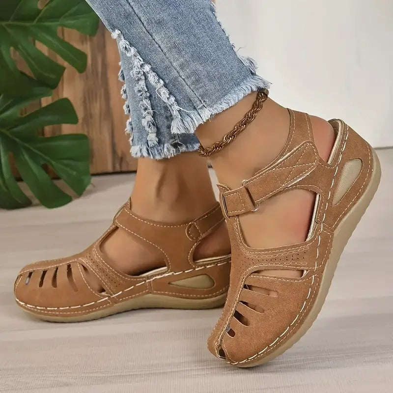 Comfortable Closed-Toe Orthopedic Wedge Sandals with Adjustable Ankle Strap