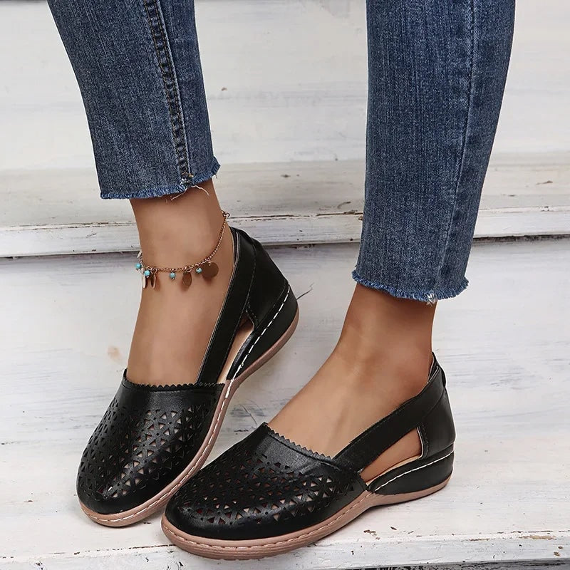 Sun Perforated Slip-On Wedge Shoes with Side Cut-Outs and Cushioned Insole