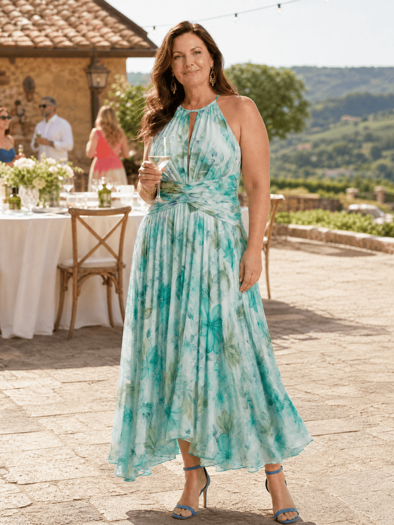 Floral Halter Neck Women's Summer Maxi Dress with Open Back