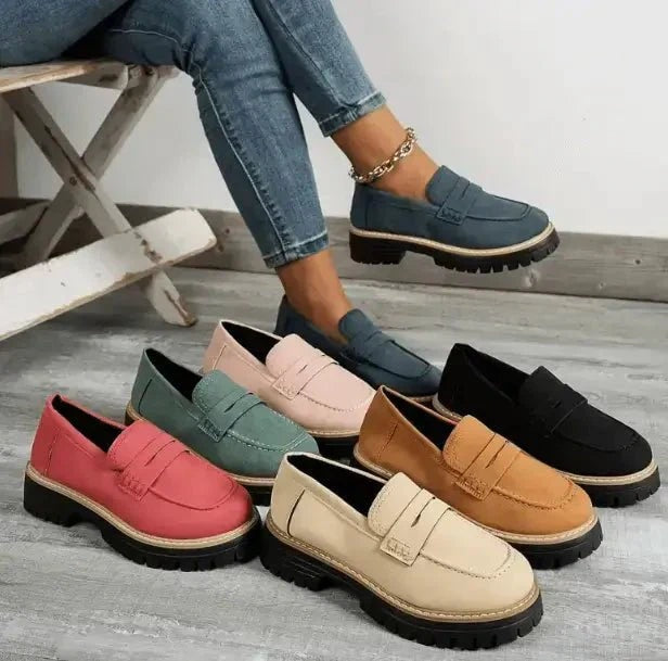 Women's Chunky Platform Penny Loafers in Suede Leather