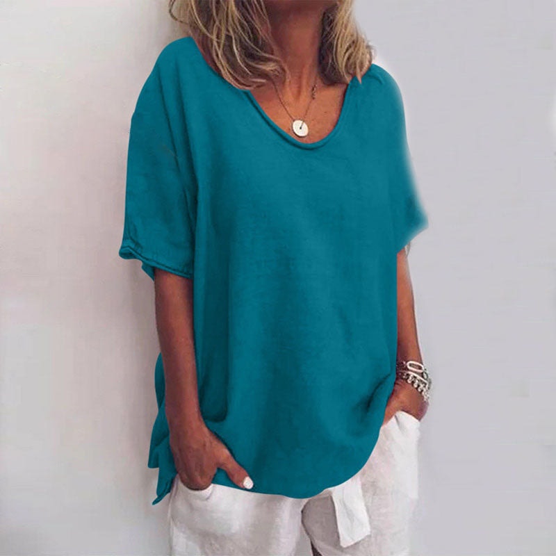 Lyra Women's Loose-Fit Short Sleeve Blouse Top