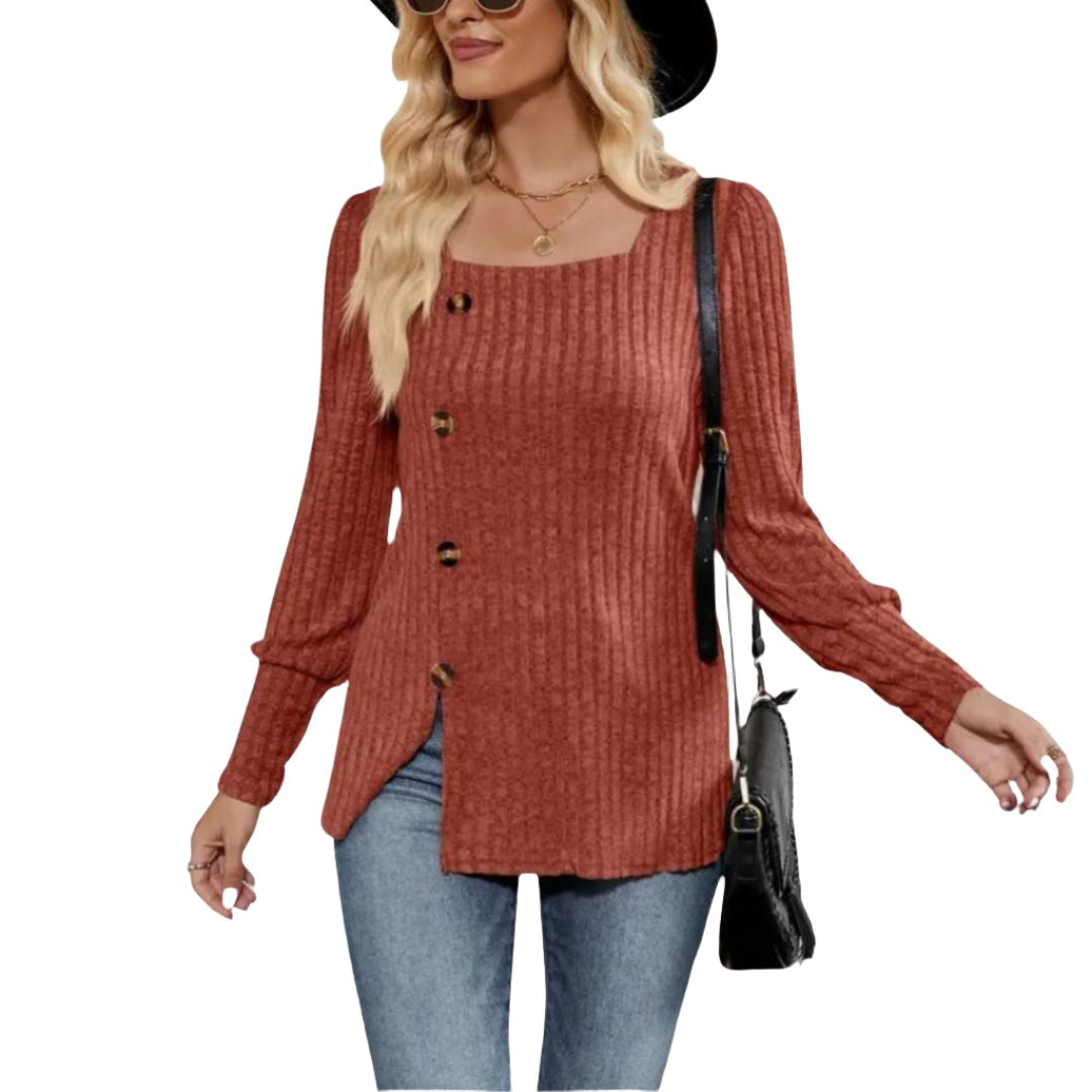 Sarah Chic Top With Square Collar