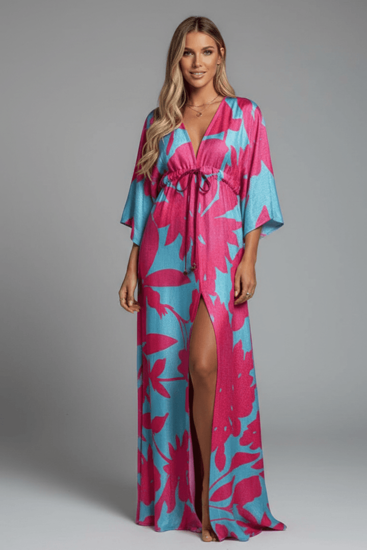 Serena Bellini | Bohemian Tropical Print Maxi Dress with Tie Waist