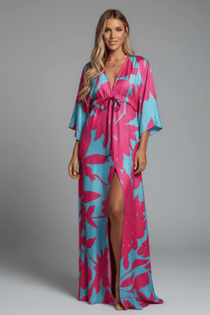 Serena Bellini | Bohemian Tropical Print Maxi Dress with Tie Waist