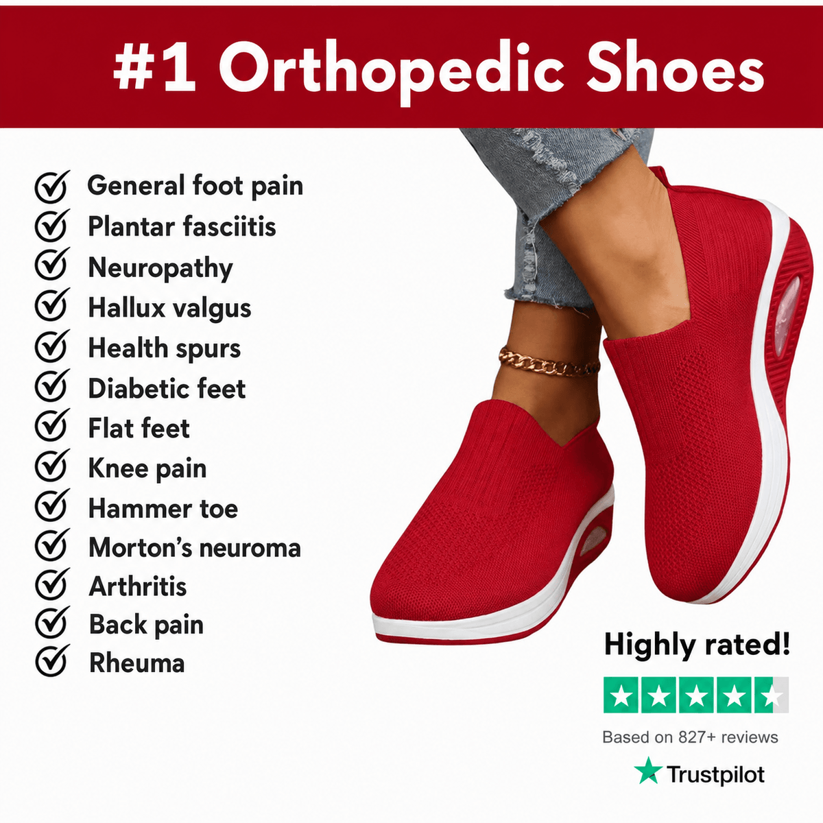 Orthopedic Wedge Slip-On Sneakers with Stretch Mesh Upper and Air Cushion Sole