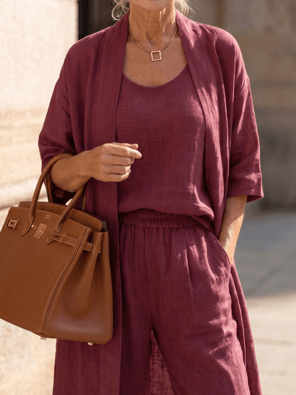 Linen Wide-Leg Pant and Duster Jacket Women's Two-Piece Co-Ord Set