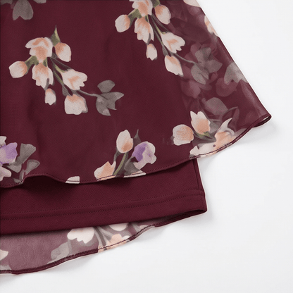 Florevia Floral Chiffon Cape Overlay Women's Midi Dress