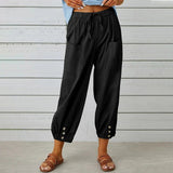 Lena Women's High-Waist Linen Harem Pants with Drawstring