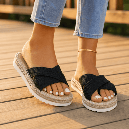 Lunara Women's Cushioned Crossover Slide Sandals with Espadrille Sole
