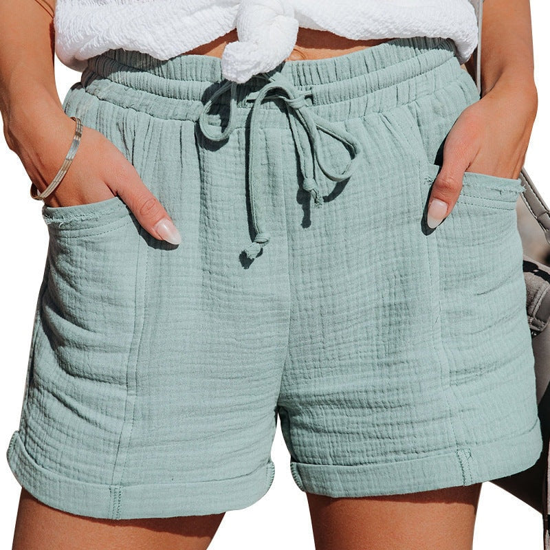 Susan Cotton Gauze Women's Tailored Shorts with Drawstring Waist