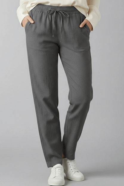 Tapered Ankle-Length Pants with Elastic Waist and Large Patch Pockets