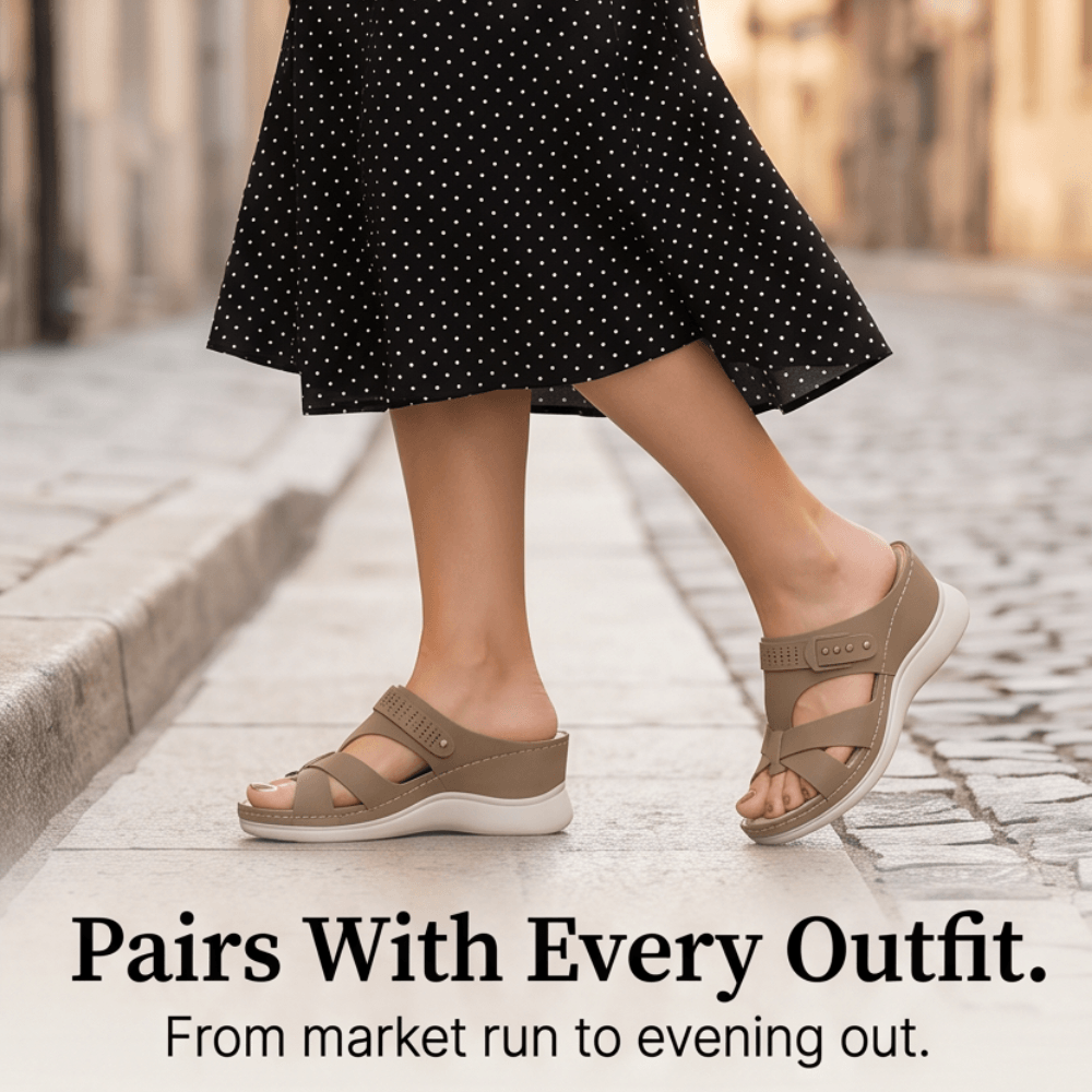 Arch-Support Wedge Slide Sandals with Adjustable Buckle Strap