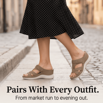 Arch-Support Wedge Slide Sandals with Adjustable Buckle Strap