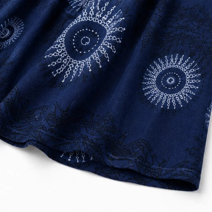 Women's Sleeveless Lace-Yoke A-Line Sundress with Sunburst Print