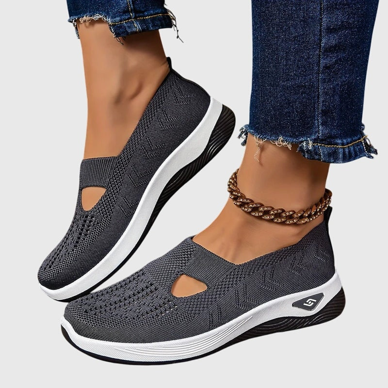 Women's Knitted Slip-On Cushioned Sneakers with Cutout Vamp Detail