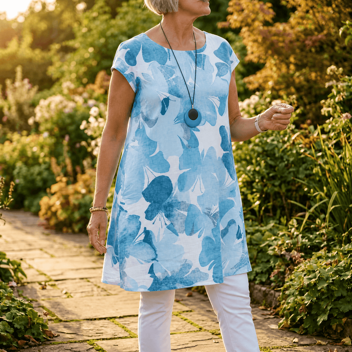 Florella Watercolor Floral Cap-Sleeve Polyester Women's Midi Dress