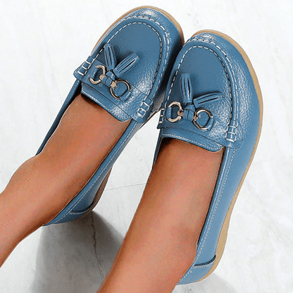 Grace Women's Comfort Leather Loafer Shoes with Tassel Detail
