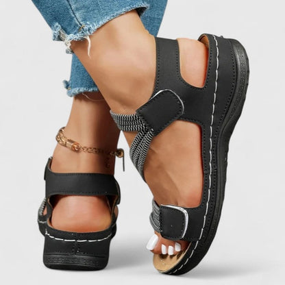 Delvaine Orthopedic Wedge Sandals with Open Toe and Adjustable Elastic Straps