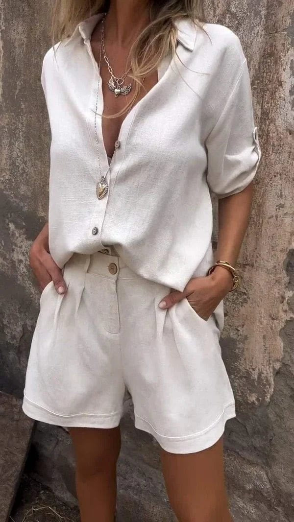 Jamie Relaxed-Fit Long Sleeve Blouse and Shorts Set