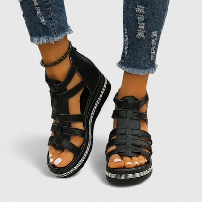 Women's Cushioned Wedge Sandals with Rhinestone Trim Straps