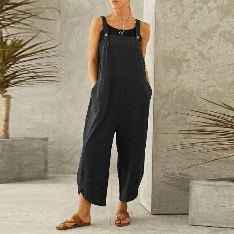 Harper Wide-Leg Linen Jumpsuit with Adjustable Straps and Side Pockets