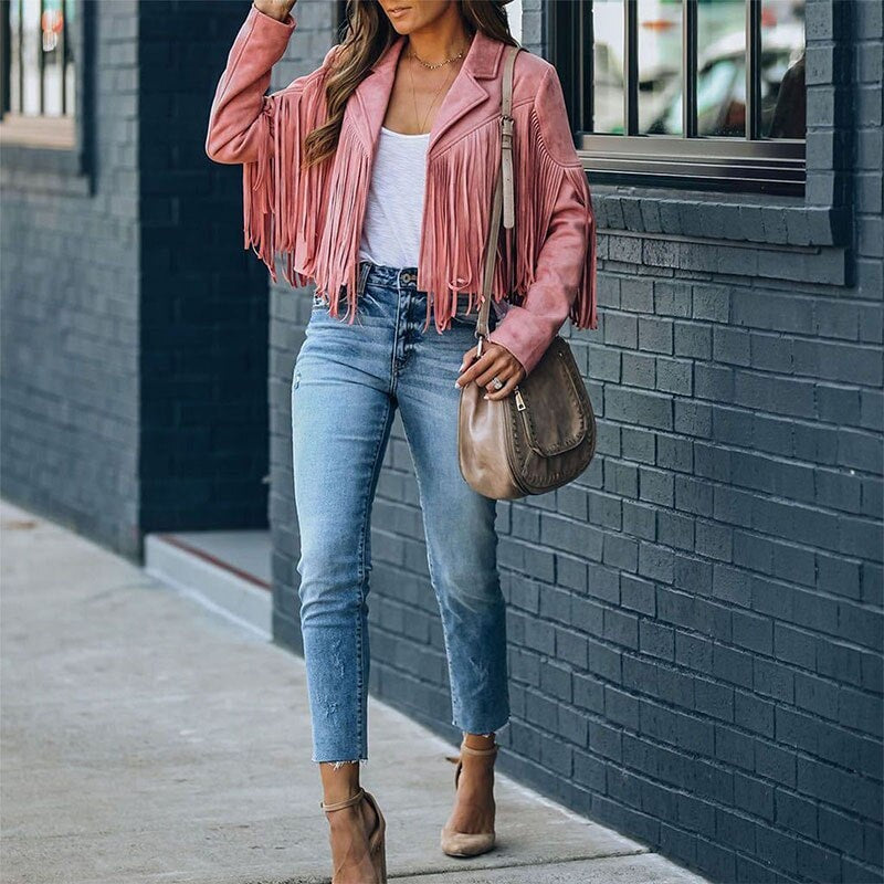 Bianca Rossi Fringe Suede-Look Cropped Jacket for Women