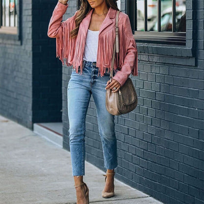 Bianca Rossi Fringe Suede-Look Cropped Jacket for Women